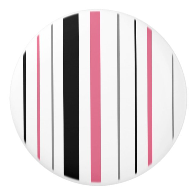 Retro Stripe pink black gray ceramic knob (Front)