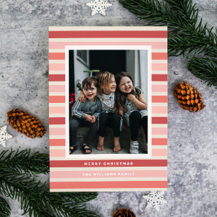 Retro Stripe Shades of Pink Photo Christmas Holiday Card