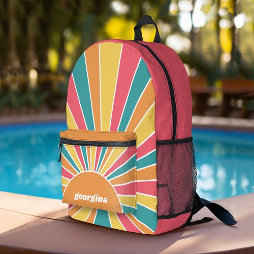 Retro Stripe Sunrise _ Boho Colors _ Custom Name Printed Backpack