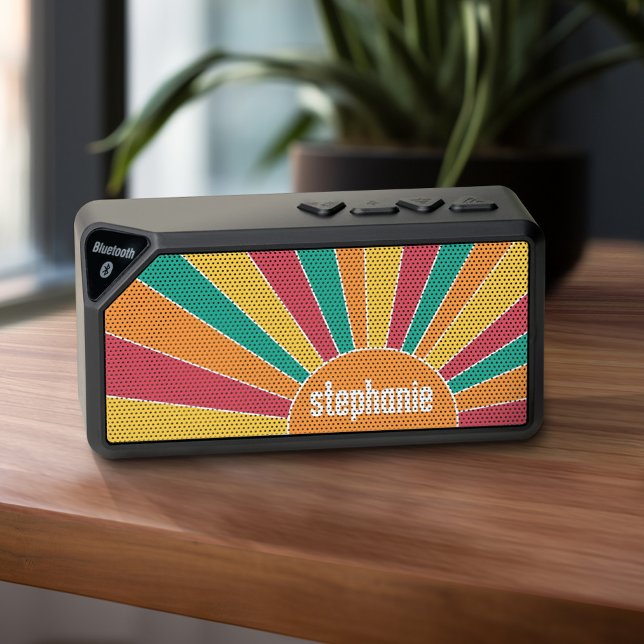Retro stripe sunrise - monogram name bluetooth speaker (Personalized Bluetooth Speaker - retro sunshine design with name)