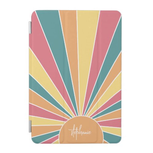 Retro stripe sunrise _ pastel rainbow script name iPad mini cover