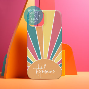 Retro stripe sunrise - pastel rainbow script name iphone 18 pro case