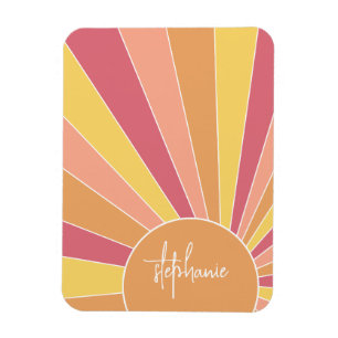 Retro stripe sunrise - pastel rainbow script name magnet