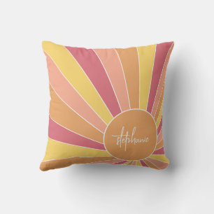 Retro stripe sunrise - pastel rainbow script name throw pillow