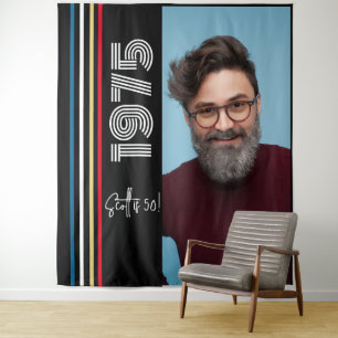 Retro Stripe Vintage 1975 50th Birthday Photo Tapestry