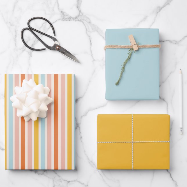 Retro Stripe Vintage Style Pastel Wrapping Paper (Front)