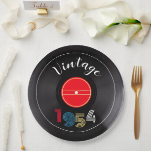 Retro Stripe Vinyl Record 1954 70th Birthday Paper Plates