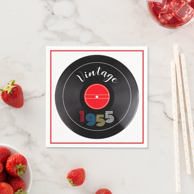 Retro Stripe Vinyl Record 1955 70th Birthday  Napkins (Insitu)