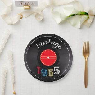 Retro Stripe Vinyl Record 1955 70th Birthday Paper Plates