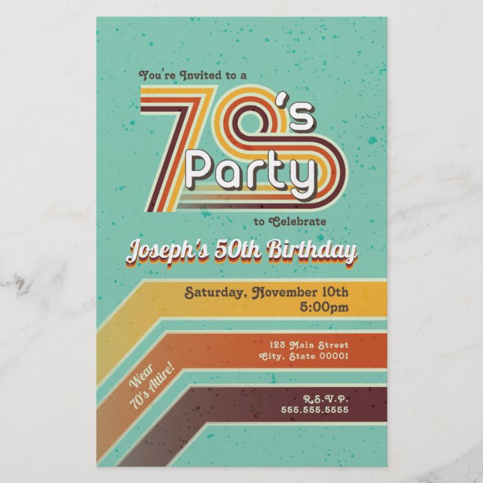 Retro Striped 70 S Party Invitation Flyer Zazzle Com