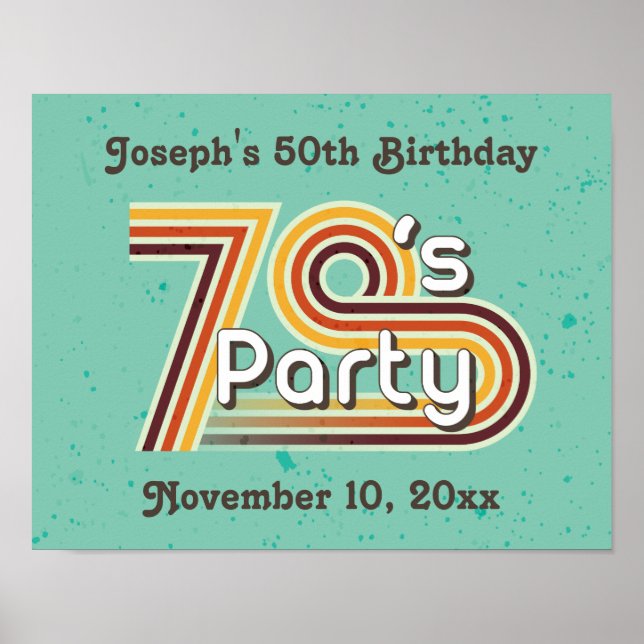 Retro Striped 70's Party Poster (Front)