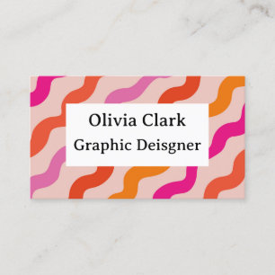 Retro Striped Abstract Waves Pink Red Custom Business Card