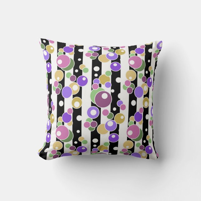 Retro, striped and polka dots throw pillow (Front)