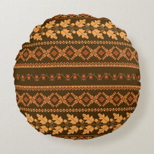 Retro Striped Autumn Cross-Stitch Round Pillow
