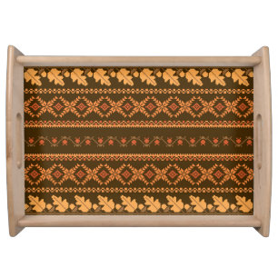 Retro Striped Autumn Cross-Stitch Serving Tray