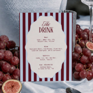Retro Striped Blue and Burgundy Wedding Bar Sign