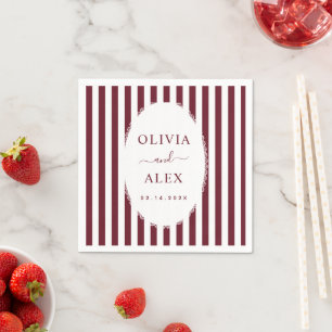 Retro Striped Burgundy Personalized Wedding Napkins