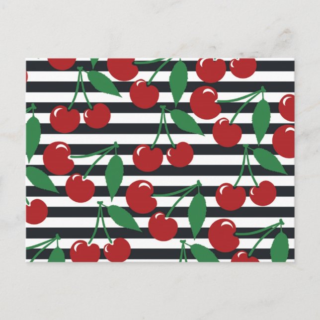 Retro Striped Cherry Pattern Postcard (Front)