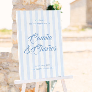 Retro Striped Coastal Blue Wedding Welcome Foam Board