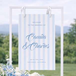 Retro Striped Coastal Blue Wedding Welcome Foam Board