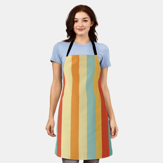Retro striped color pattern apron (Worn)