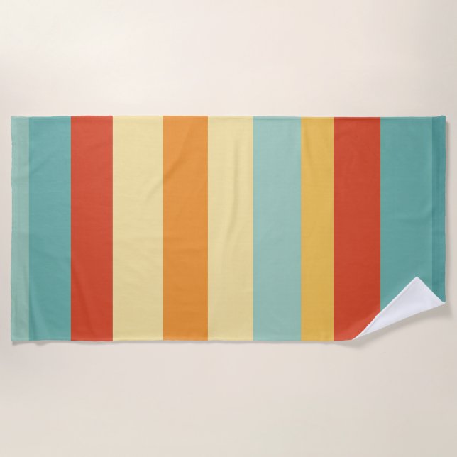 Retro striped color pattern beach towel (Front)