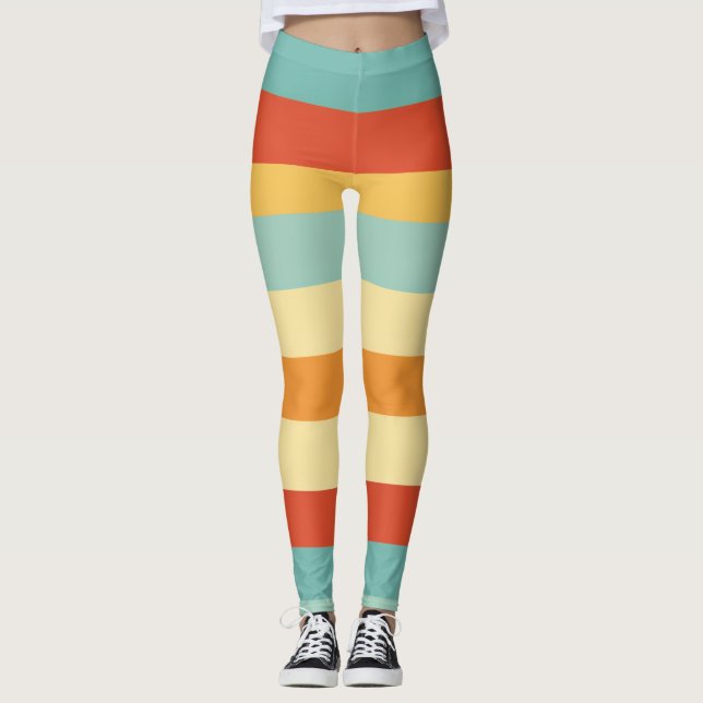 Retro striped color pattern leggings (Front)