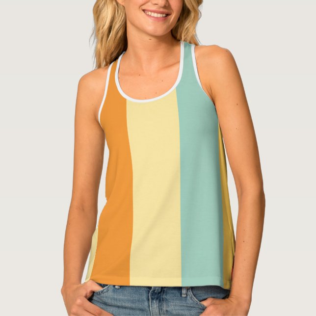 Retro striped color pattern tank top (Front)