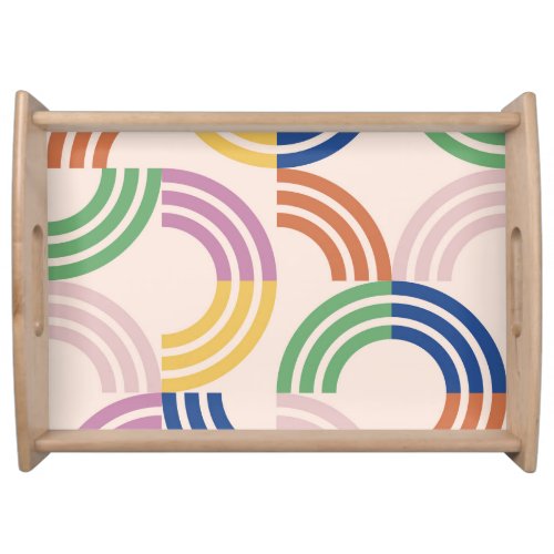 Retro Striped Curves Geometric Background Serving Tray