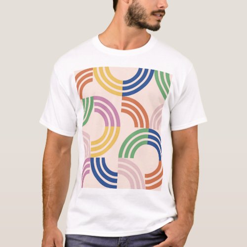 Retro Striped Curves Geometric Background T_Shirt