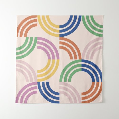 Retro Striped Curves Geometric Background Tapestry