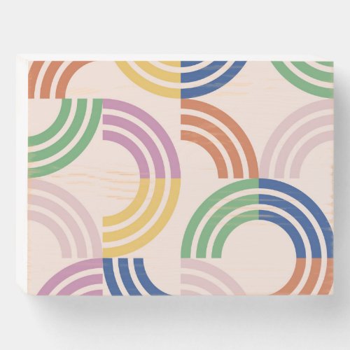 Retro Striped Curves Geometric Background Wooden Box Sign