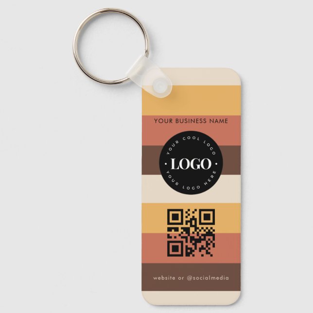 Retro Striped Custom Business Logo Qr Code Scan Keychain (Front)