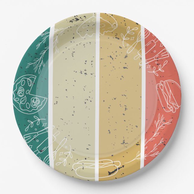 Retro Striped Fast Food Pattern  Paper Plates (Front)