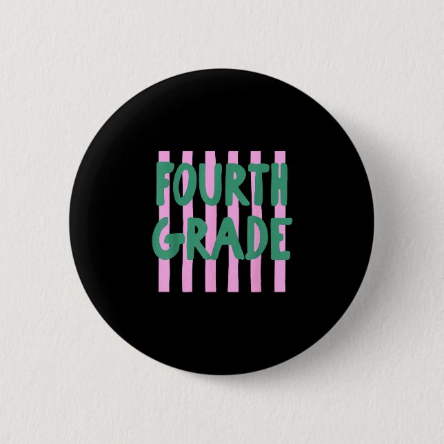 Retro striped fourth grade back to school 4th button (Front)
