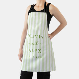 Retro Striped Green Personalized Wedding  Apron