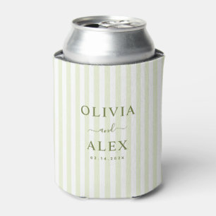 Retro Striped Green Personalized Wedding Can Cooler