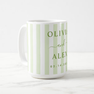 Retro Striped Green Personalized Wedding Coffee Mug