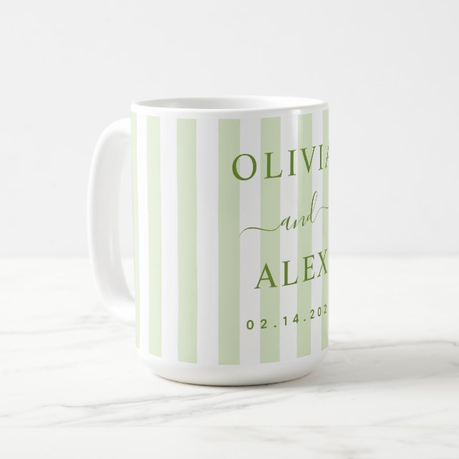 Retro Striped Green Personalized Wedding  Coffee Mug (Front Left)