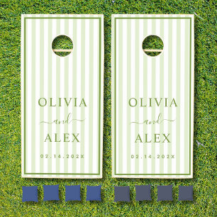 Retro Striped Green Personalized Wedding Cornhole Set
