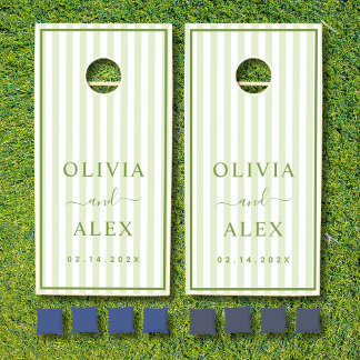 Retro Striped Green Personalized Wedding  Cornhole Set