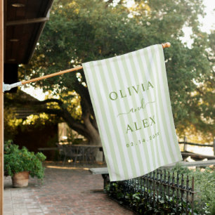 Retro Striped Green Personalized Wedding House Flag