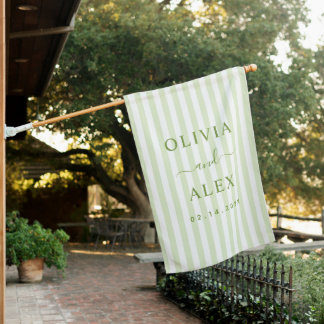 Retro Striped Green Personalized Wedding House Flag