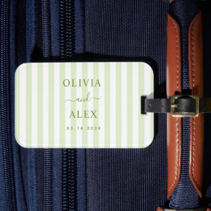 Retro Striped Green Personalized Wedding Luggage Tag