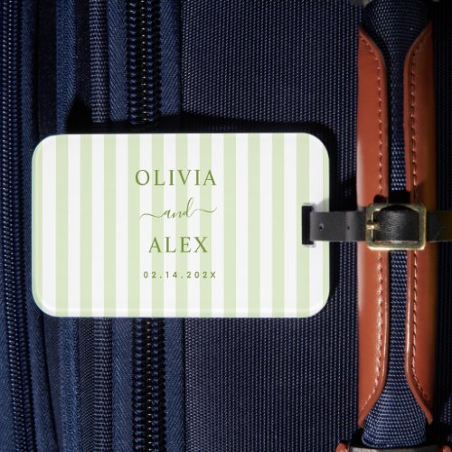 Retro Striped Green Personalized Wedding Luggage Tag
