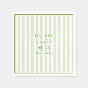 Retro Striped Green Personalized Wedding Napkins