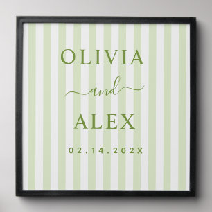 Retro Striped Green Personalized Wedding  Peel And Stick Photo Tile