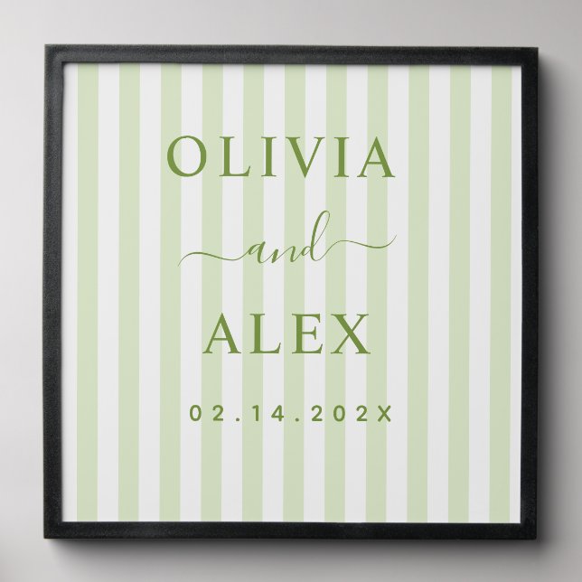 Retro Striped Green Personalized Wedding  Peel And Stick Photo Tile (Front Set)