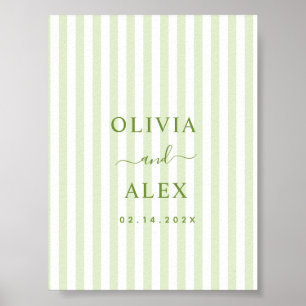 Retro Striped Green Personalized Wedding Poster