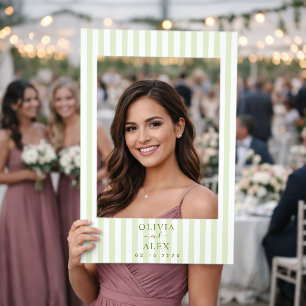 Retro Striped Green Personalized Wedding Selfie Frame